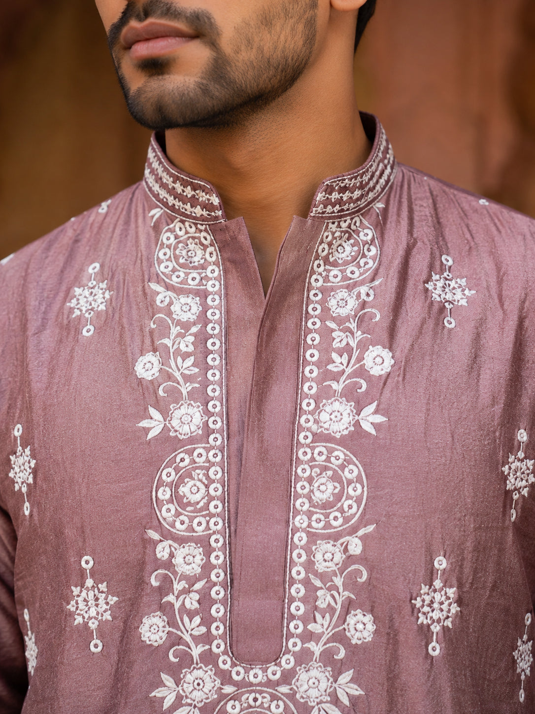 Silk Blend Embroidered Kurta with Korean Pants ( 65KP PJ11W B 5626 Magenta )