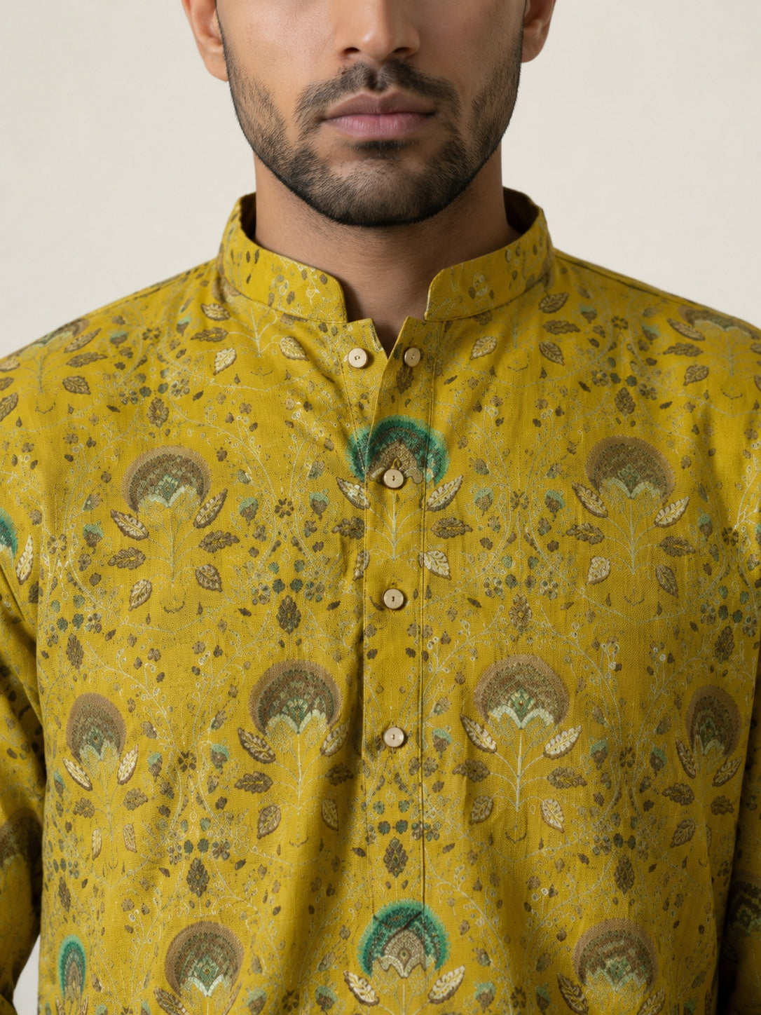 Silk Blend Foil Print Kurta ( 65KO 5587Mustard )