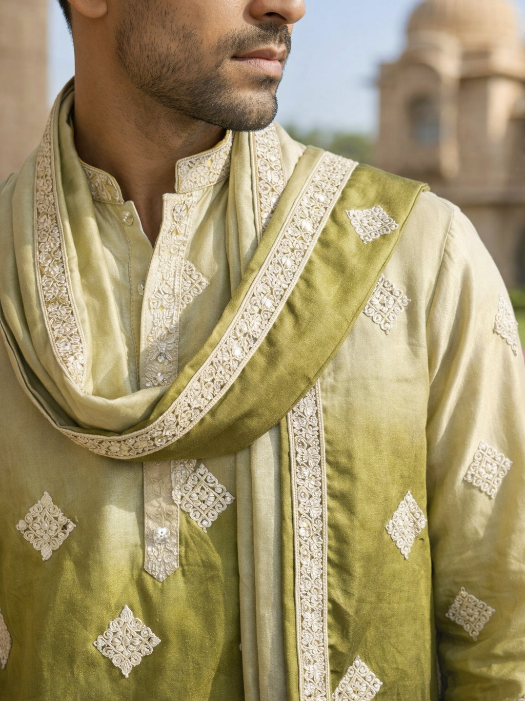 Embroidered Silk Blend Kurta with Dupatta ( HOPKO D 023Pista )