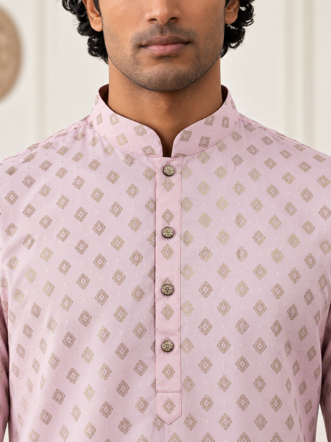 Men's Foil Print Traditional Kurta Pyjama ( 65KP W F 5642 Pink )