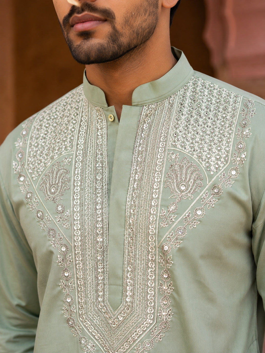 Embroidered Cotton Blend Kurta with Korean Pants ( 65KP PJ11W C 5639 Green )