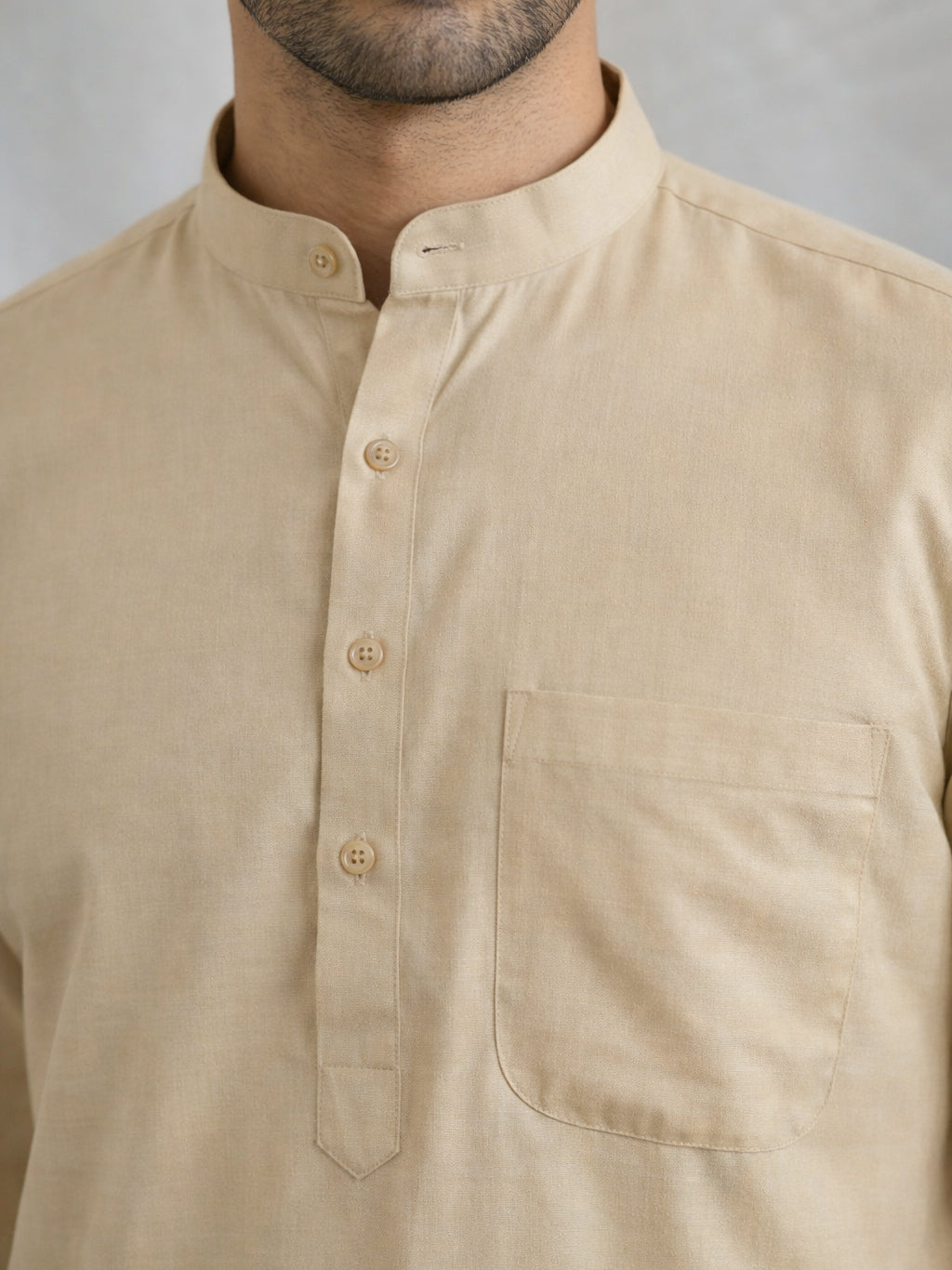 Solid Cotton Kurta for Men ( KO 5144Beige )