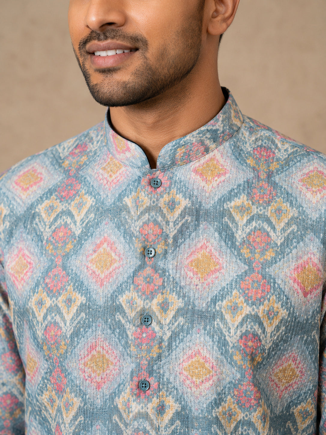 Printed & Thread Work Kurta for Men ( 65KO 5641 Blue )