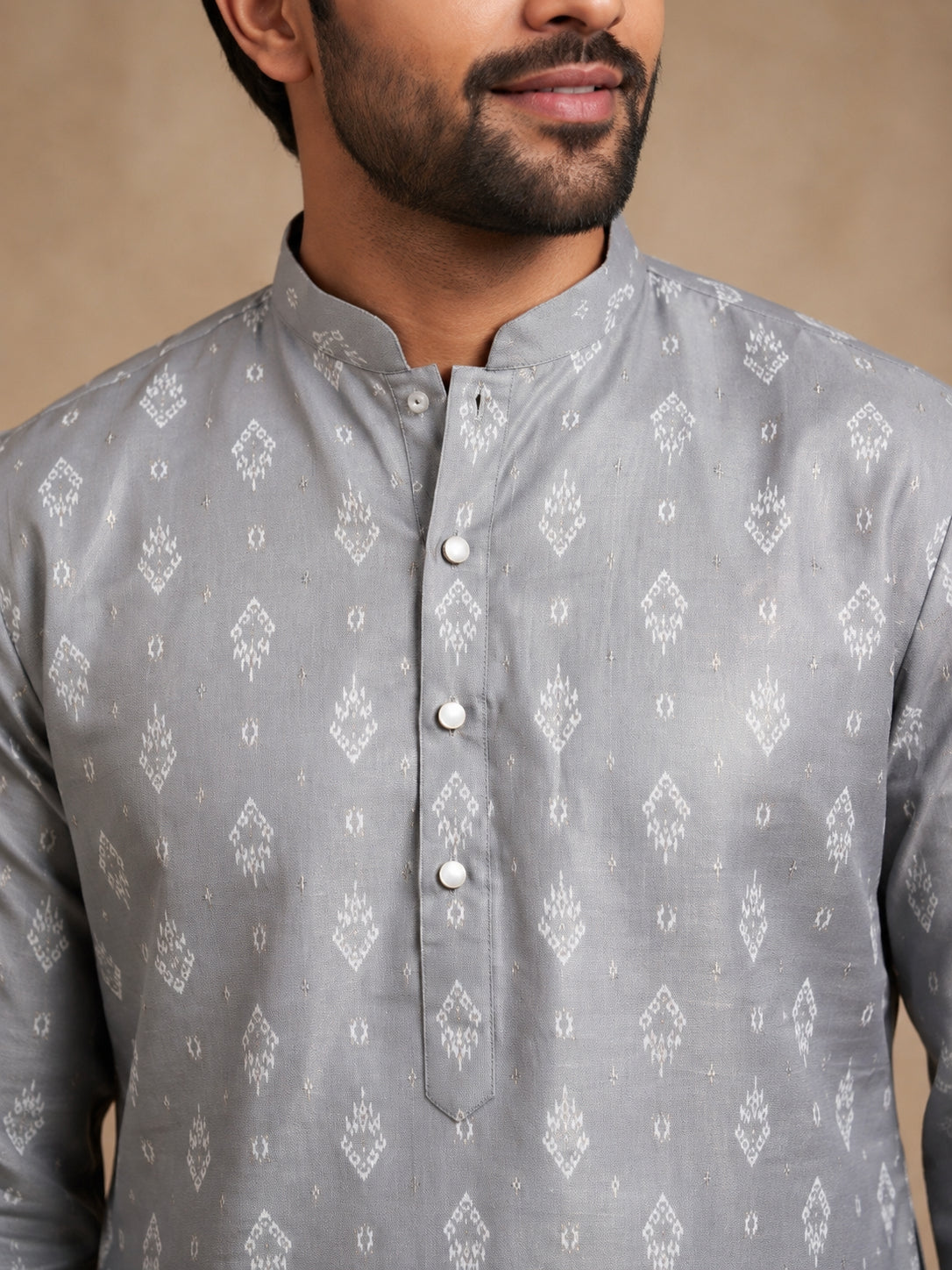 Men's Foil Print Traditional Kurta Pyjama ( 65KP W F 5630 Grey )