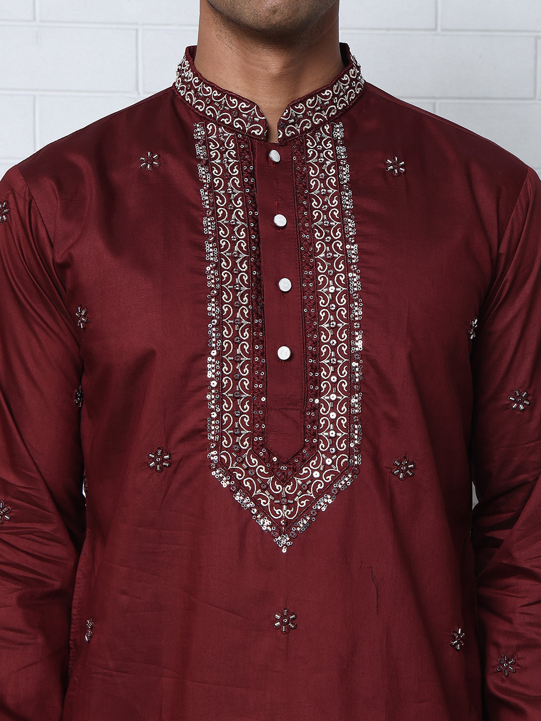 Embroidered Silk-Blend Kurtas ( ANMKO 292Maroon )