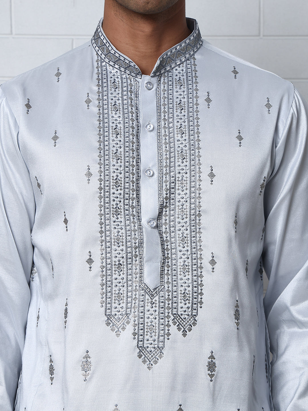 Silk Blend Ethnic Embroidered Kurtas ( ANMKO 296Blue )
