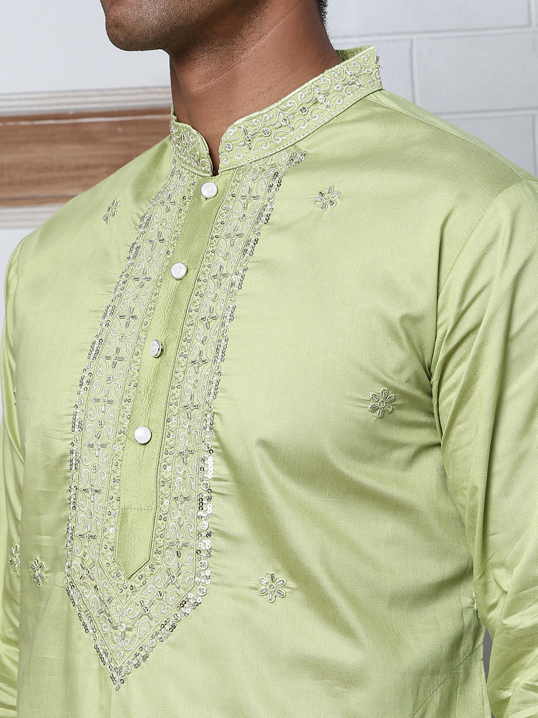 Embroidered Silk-Blend Kurtas ( ANMKO 292Green )