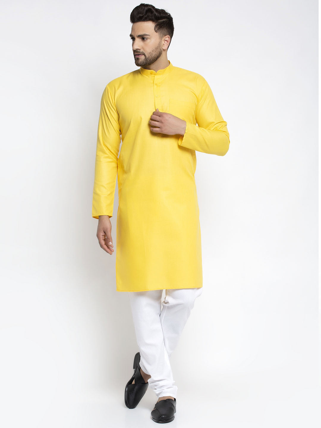 Jompers Men's Lemon Cotton Solid Kurta Only ( KO 611Lemon )