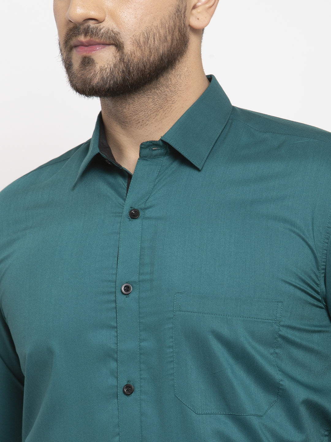 Indian Needle Teal Blue Formal Shirt with black detailing ( SF 411Teal )