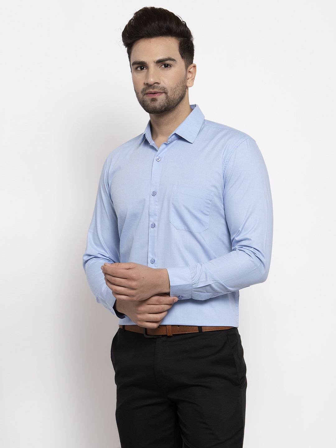 Indian Needle Men's Cotton Solid Firozi Blue Formal Shirt's ( SF 361Firozi )