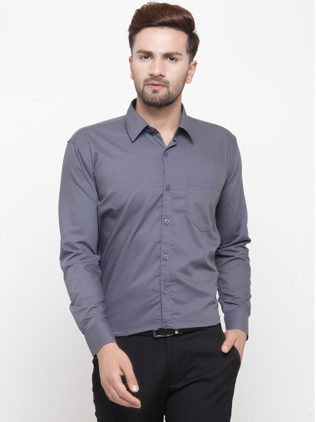 Indian Needle Men's Cotton Solid Grey Formal Shirt's ( SF 361Grey )