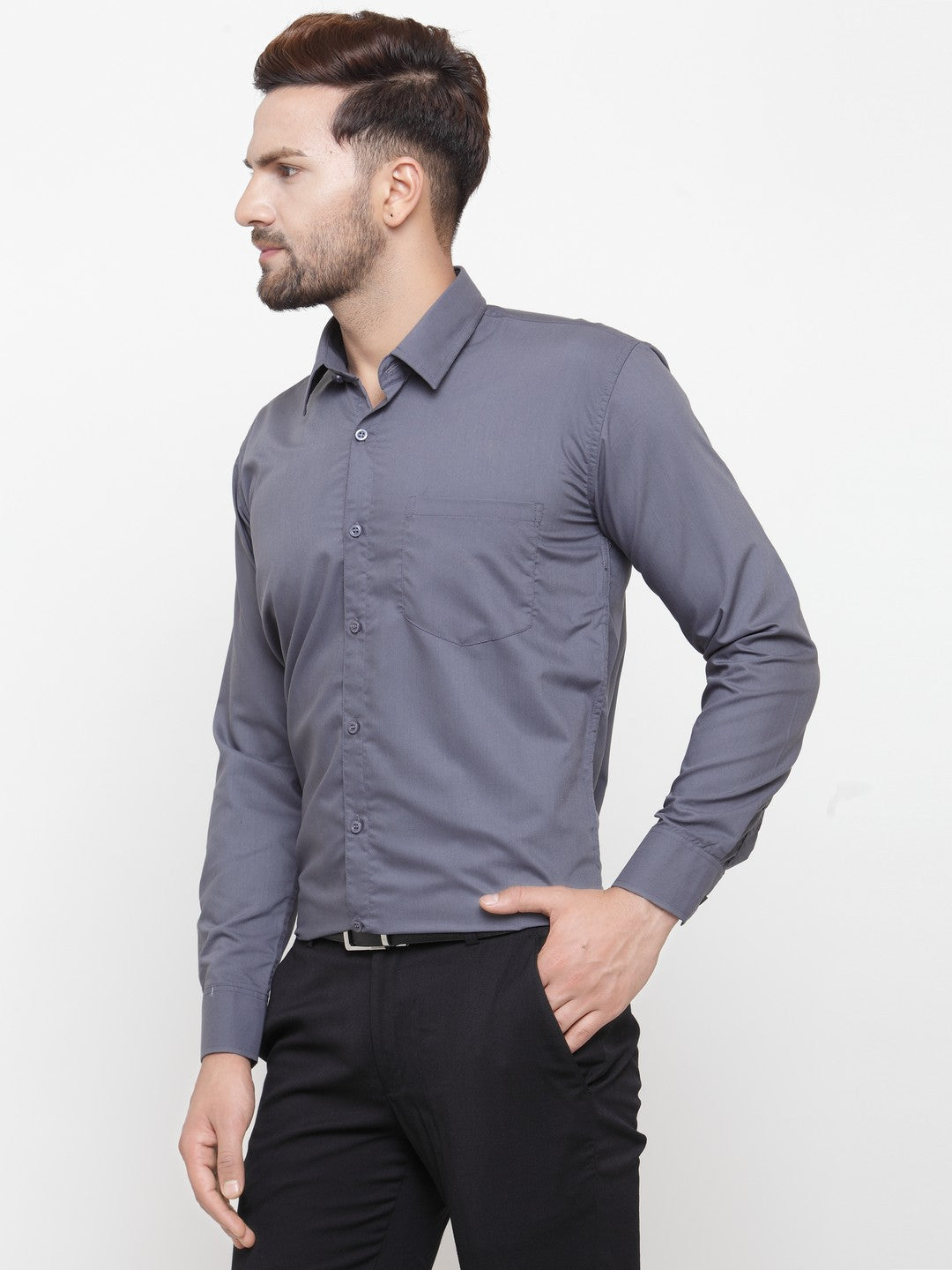 Indian Needle Men's Cotton Solid Grey Formal Shirt's ( SF 361Grey )