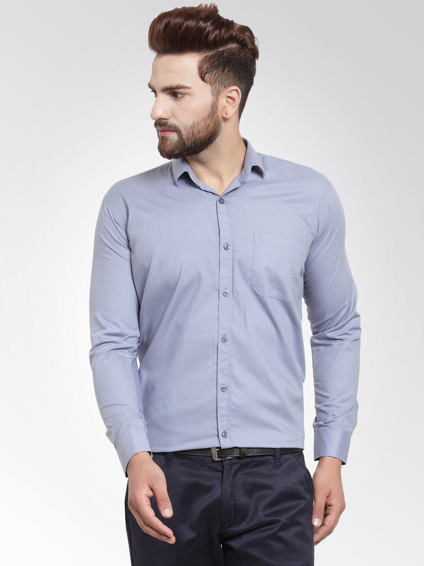 Indian Needle Men's Cotton Solid Light Grey Formal Shirt's ( SF 361Light-Grey )
