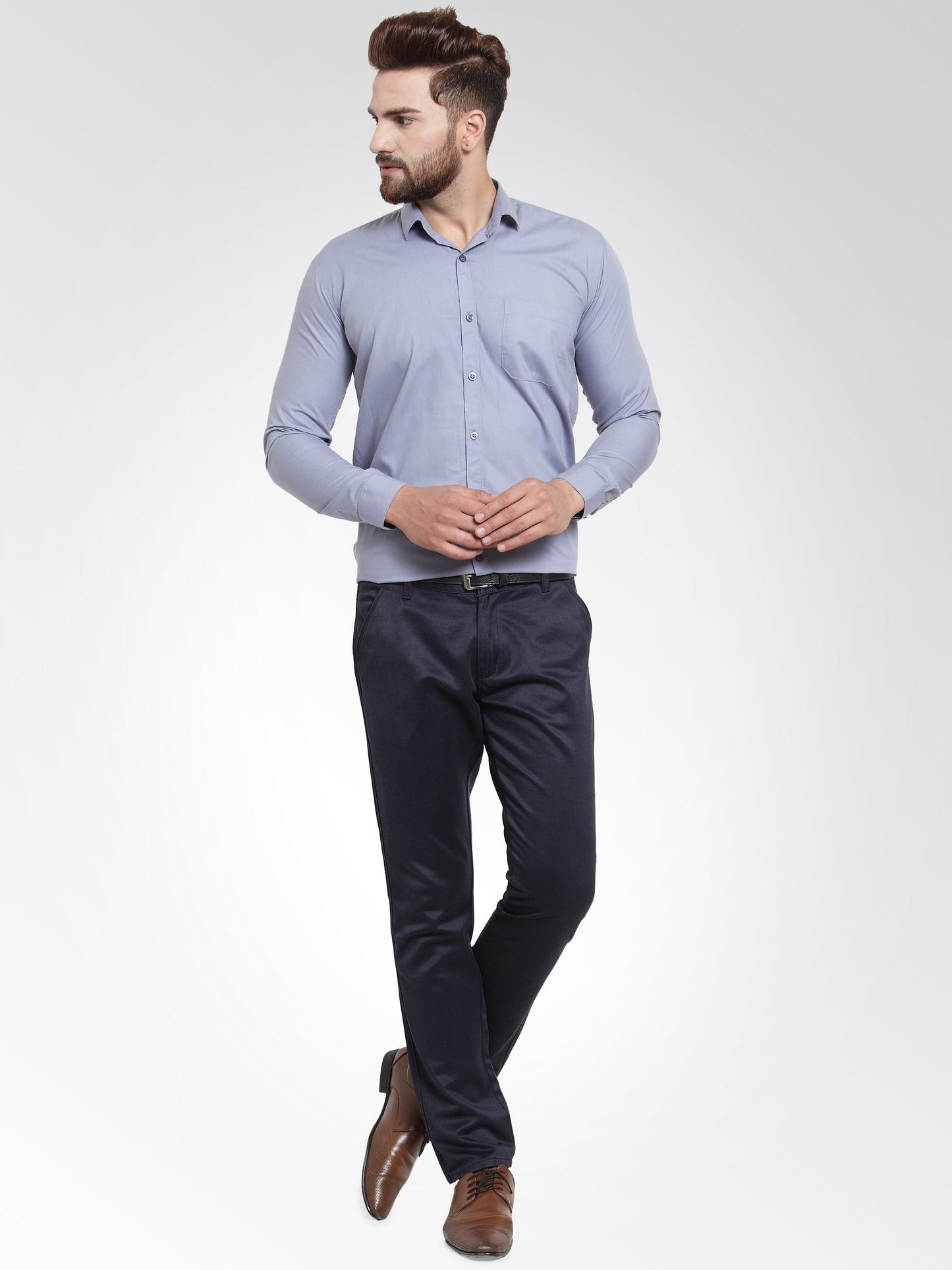 Indian Needle Men's Cotton Solid Light Grey Formal Shirt's ( SF 361Light-Grey )