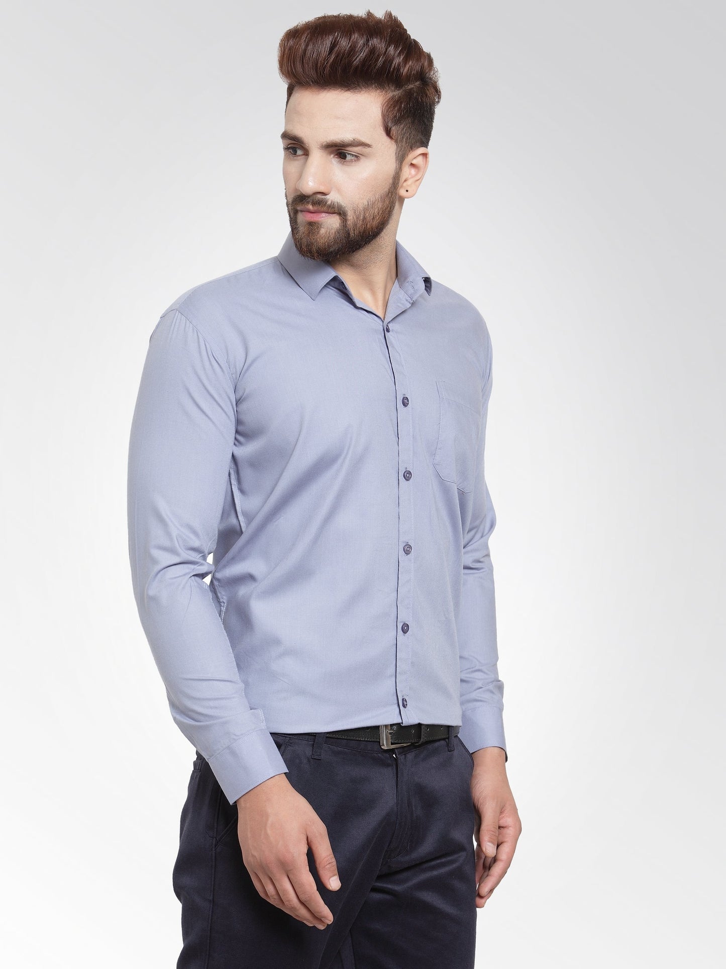 Indian Needle Men's Cotton Solid Light Grey Formal Shirt's ( SF 361Light-Grey )