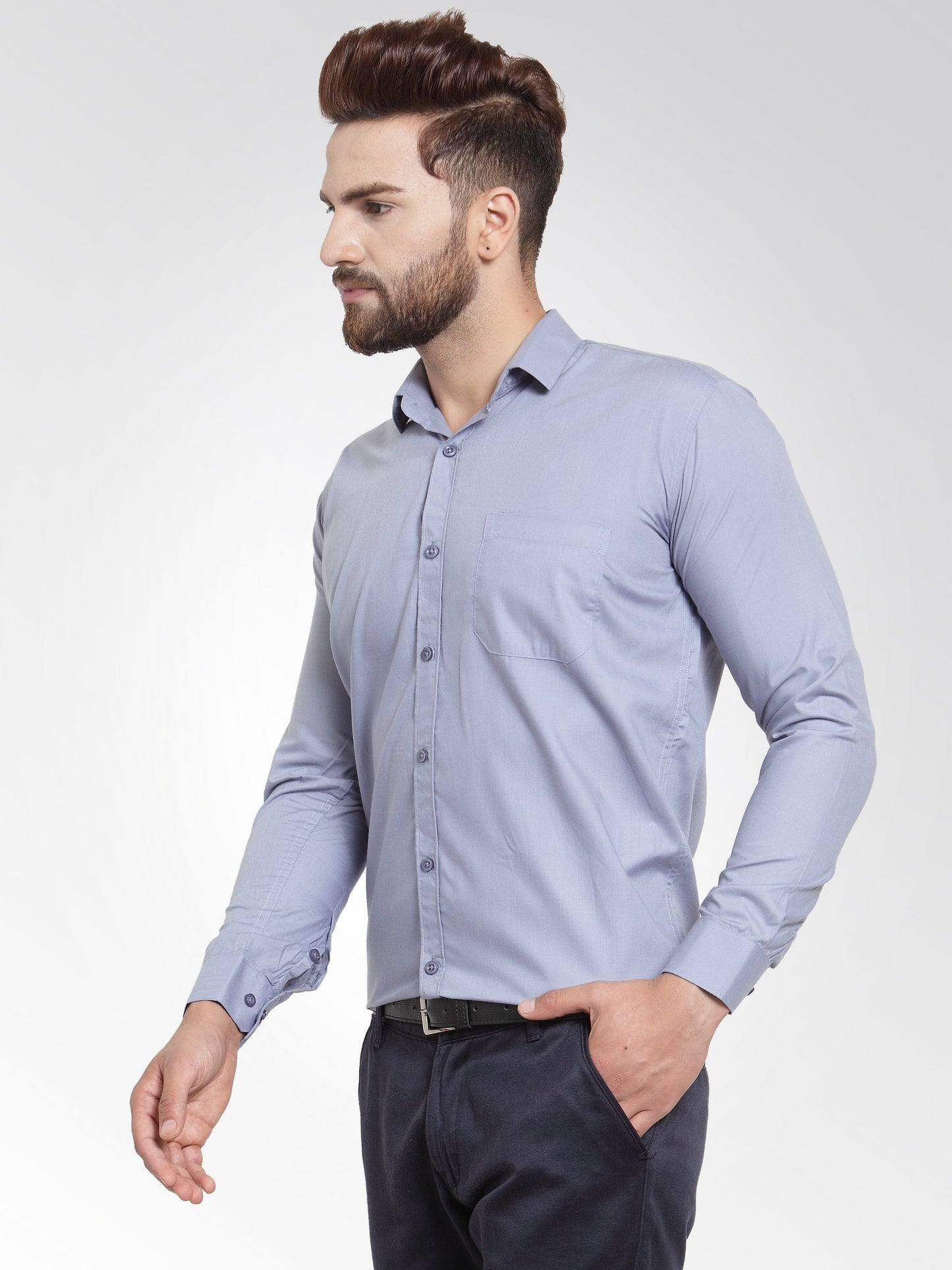 Indian Needle Men's Cotton Solid Light Grey Formal Shirt's ( SF 361Light-Grey )