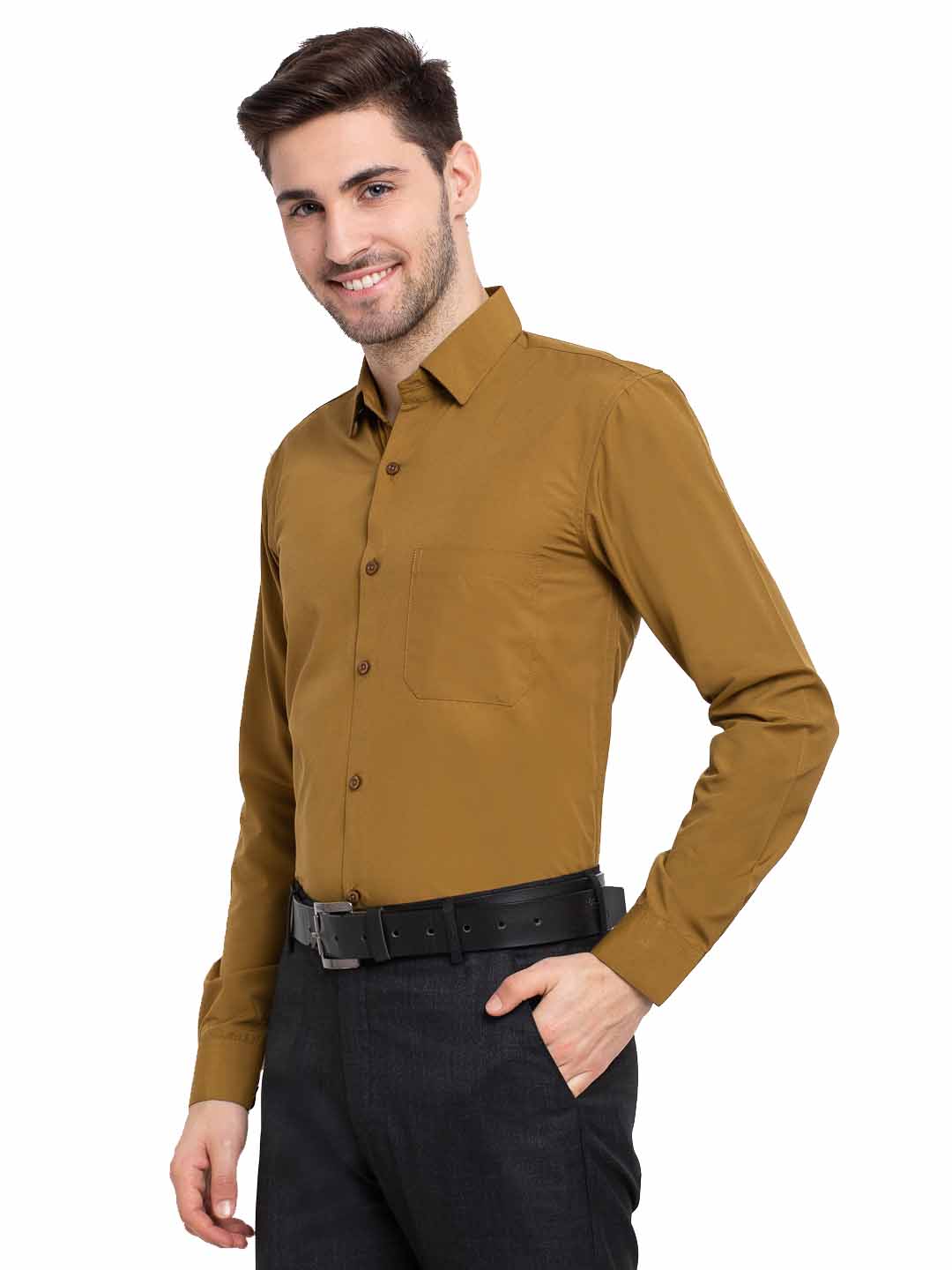 Indian Needle Men's Cotton Solid Mustard Formal Shirt's ( SF 361Mustard )