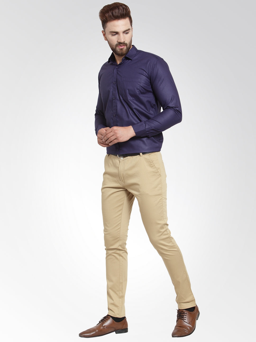Indian Needle Men's Cotton Solid Navy Blue Formal Shirt's ( SF 361Navy )