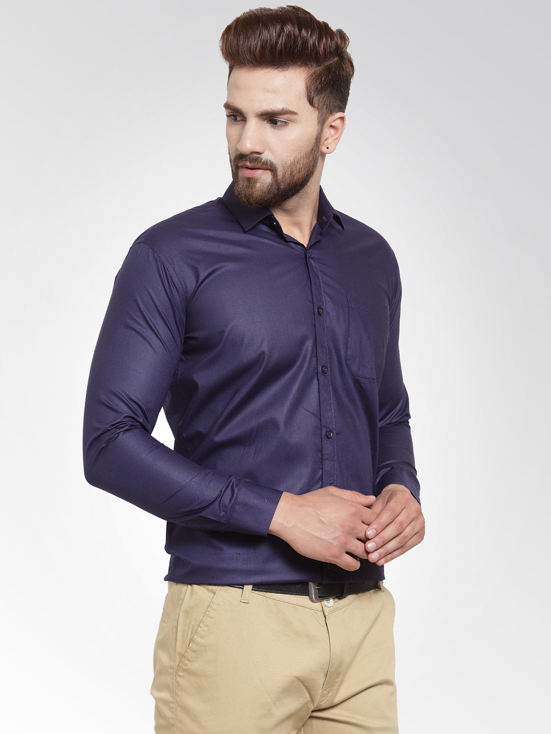 Indian Needle Men's Cotton Solid Navy Blue Formal Shirt's ( SF 361Navy )