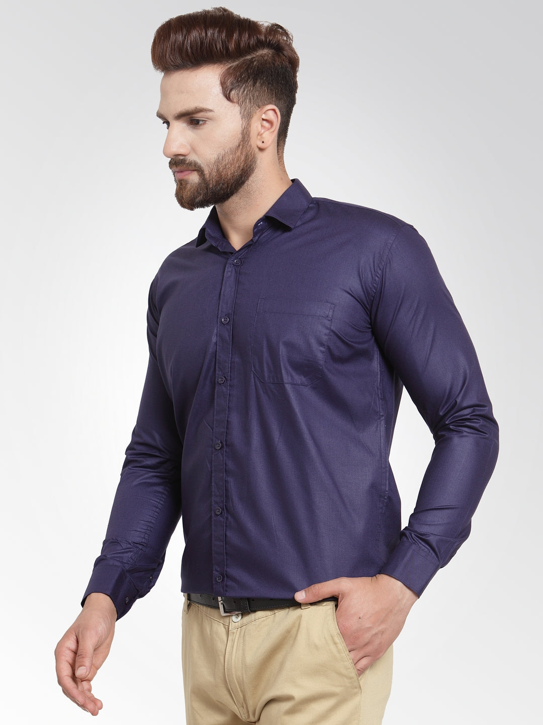 Indian Needle Men's Cotton Solid Navy Blue Formal Shirt's ( SF 361Navy )