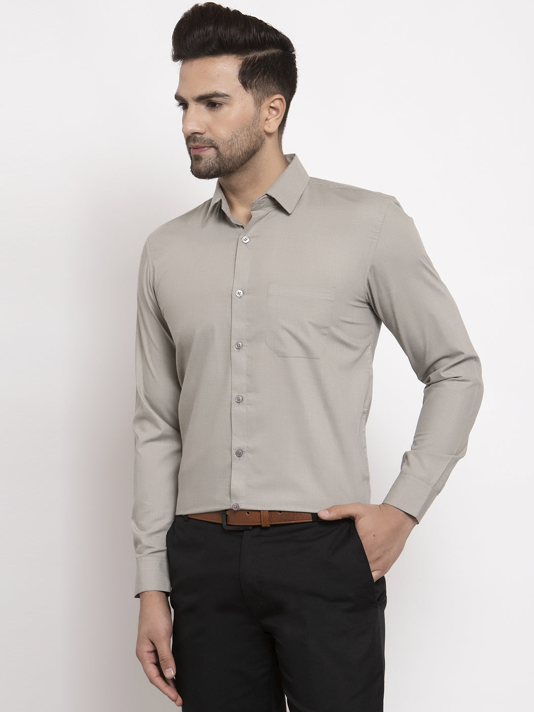 Indian Needle Men's Cotton Solid Steel Grey Formal Shirt's ( SF 361Steel-Grey )