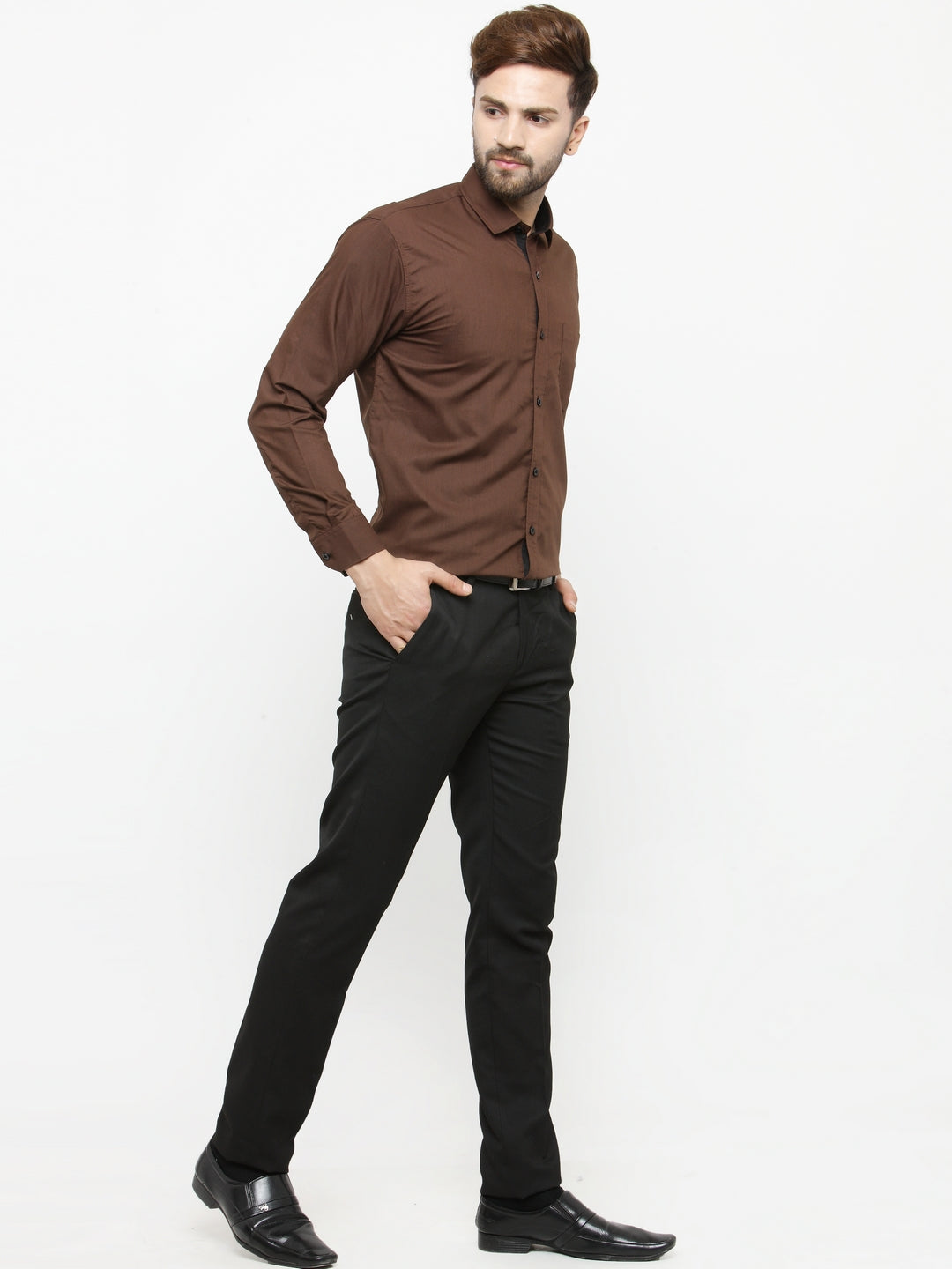 Indian Needle Coffee Formal Shirt with black detailing ( SF 411Coffee )