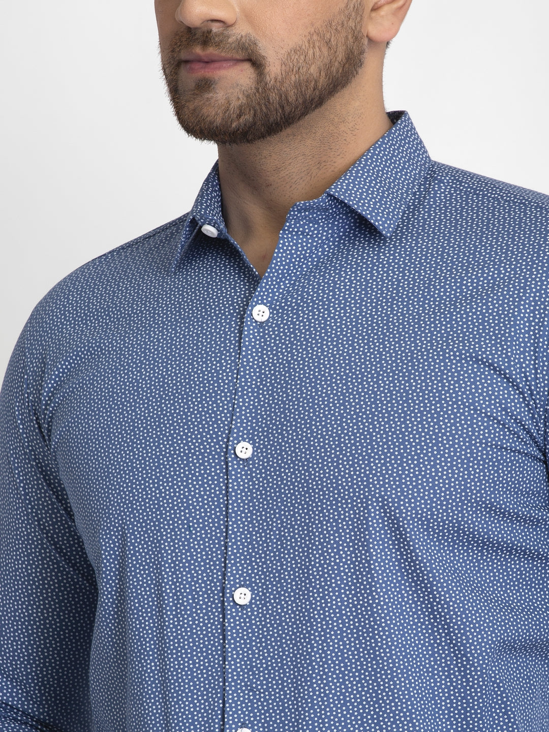 Indian Needle Blue Men's Cotton Printed Formal Shirts ( SF 428Blue )