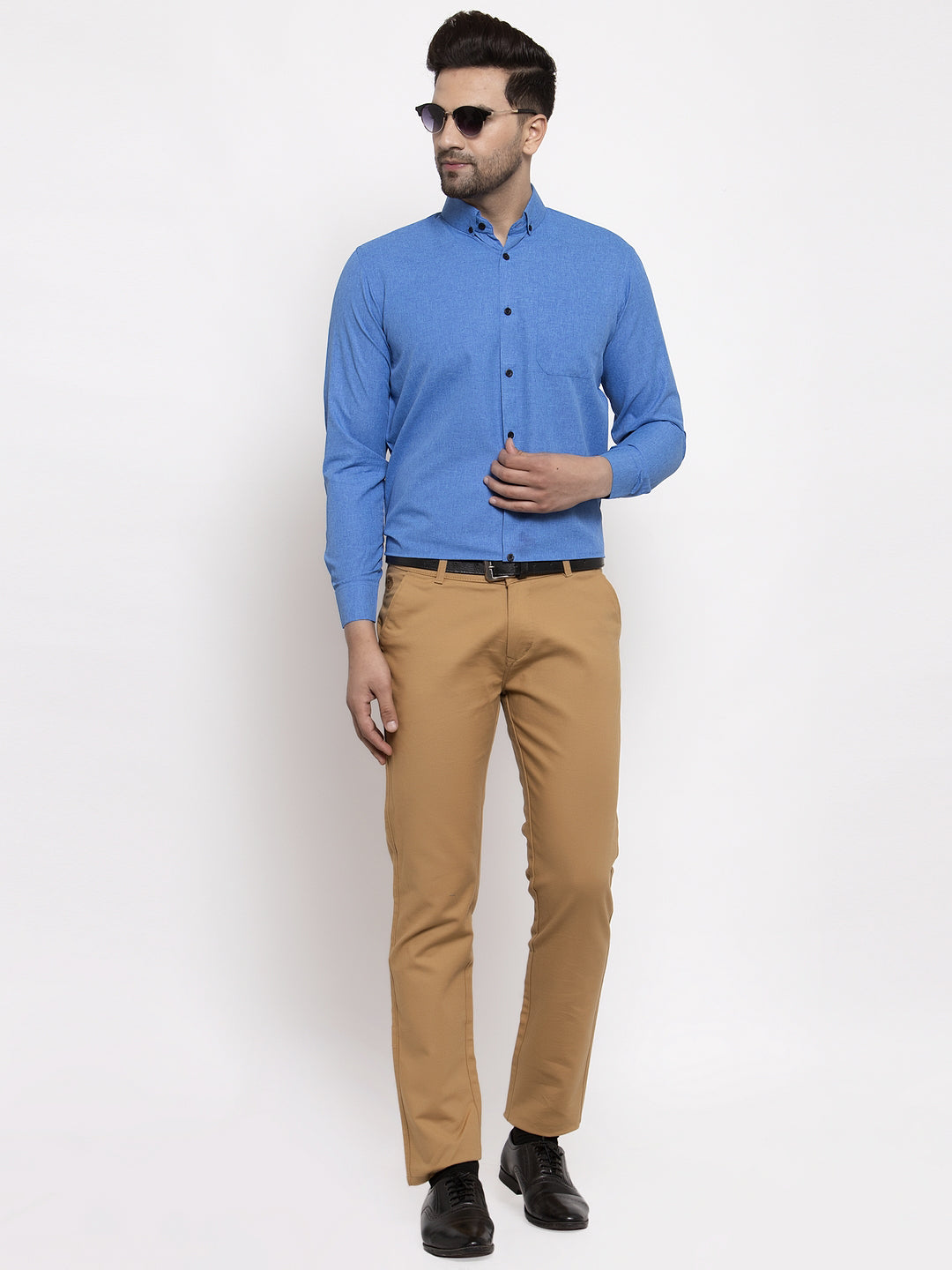 Indian Needle Blue Men's Cotton Solid Button Down Formal Shirts ( SF 734Blue )
