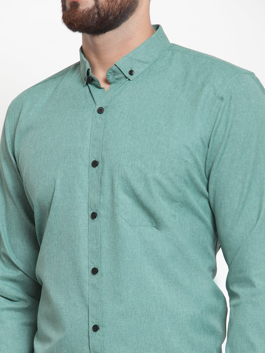 Indian Needle Green Men's Cotton Solid Button Down Formal Shirts ( SF 734Green )