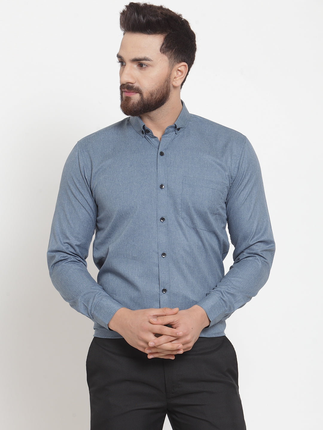 Indian Needle Grey Men's Cotton Solid Button Down Formal Shirts ( SF 734Grey )