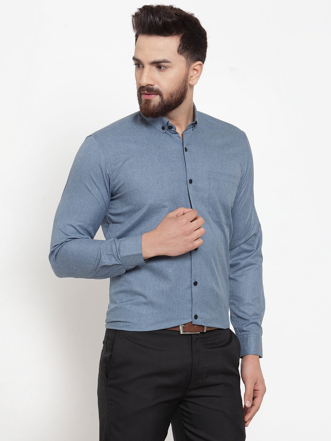 Indian Needle Grey Men's Cotton Solid Button Down Formal Shirts ( SF 734Grey )