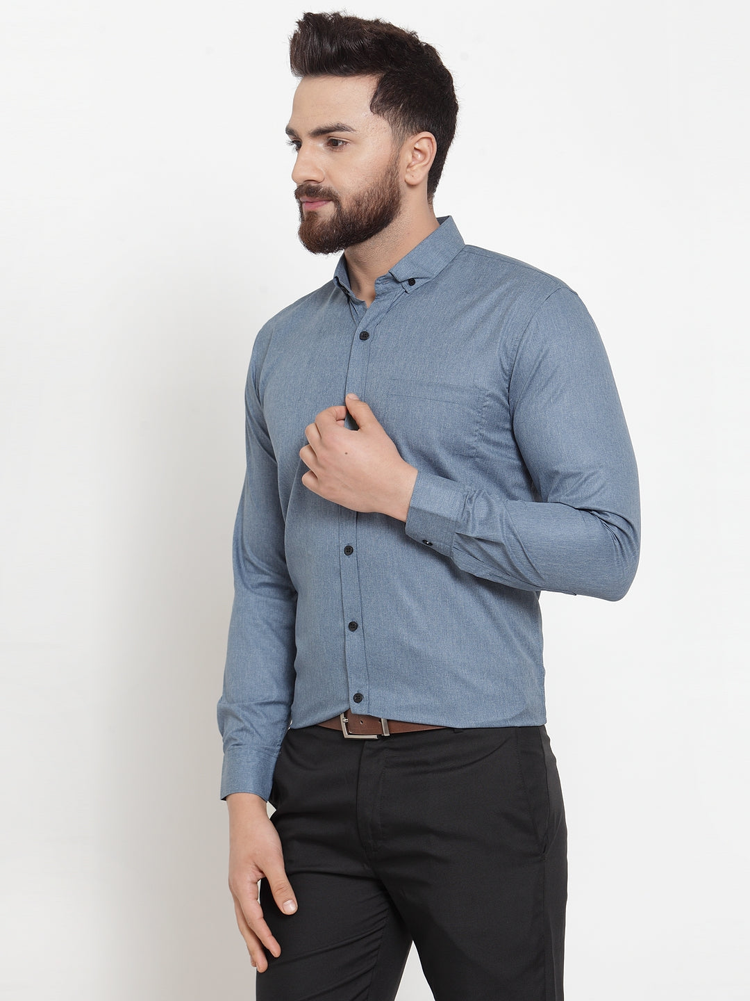 Indian Needle Grey Men's Cotton Solid Button Down Formal Shirts ( SF 734Grey )