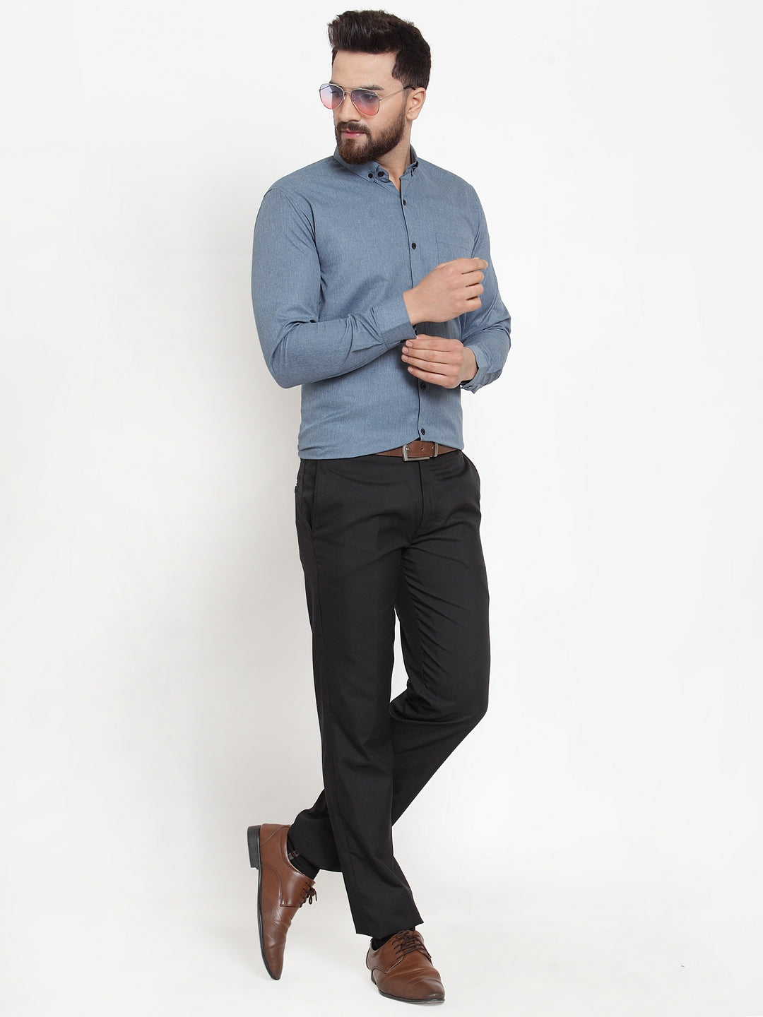 Indian Needle Grey Men's Cotton Solid Button Down Formal Shirts ( SF 734Grey )