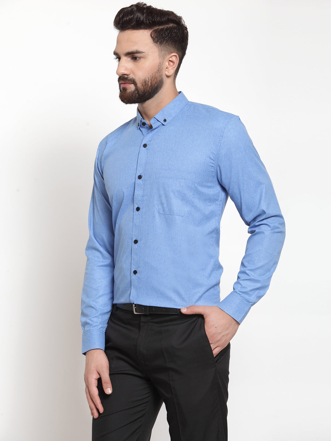 Indian Needle Blue Men's Cotton Solid Button Down Formal Shirts ( SF 734Light-Blue )