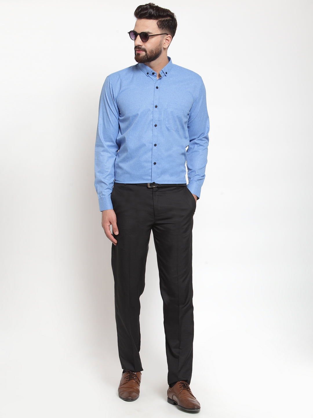 Indian Needle Blue Men's Cotton Solid Button Down Formal Shirts ( SF 734Light-Blue )