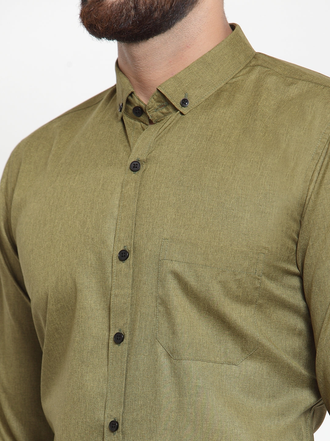 Indian Needle Olive Men's Cotton Solid Button Down Formal Shirts ( SF 734Olive )
