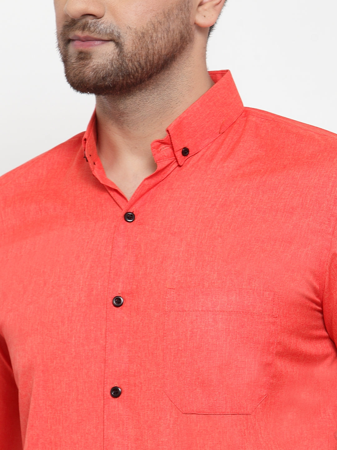 Indian Needle Orange Men's Cotton Solid Button Down Formal Shirts ( SF 734Orange )