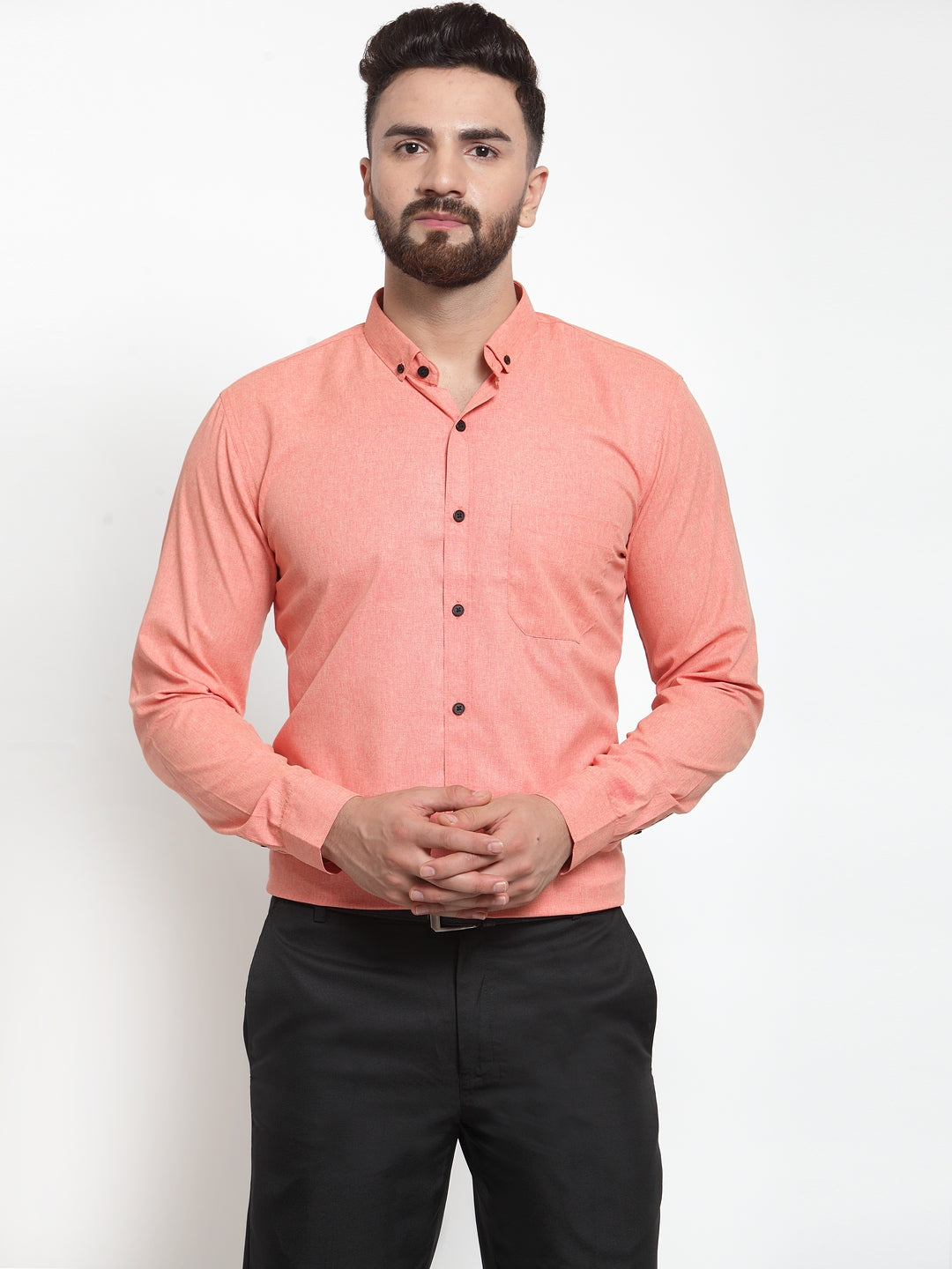 Indian Needle Peach Men's Cotton Solid Button Down Formal Shirts ( SF 734Peach )