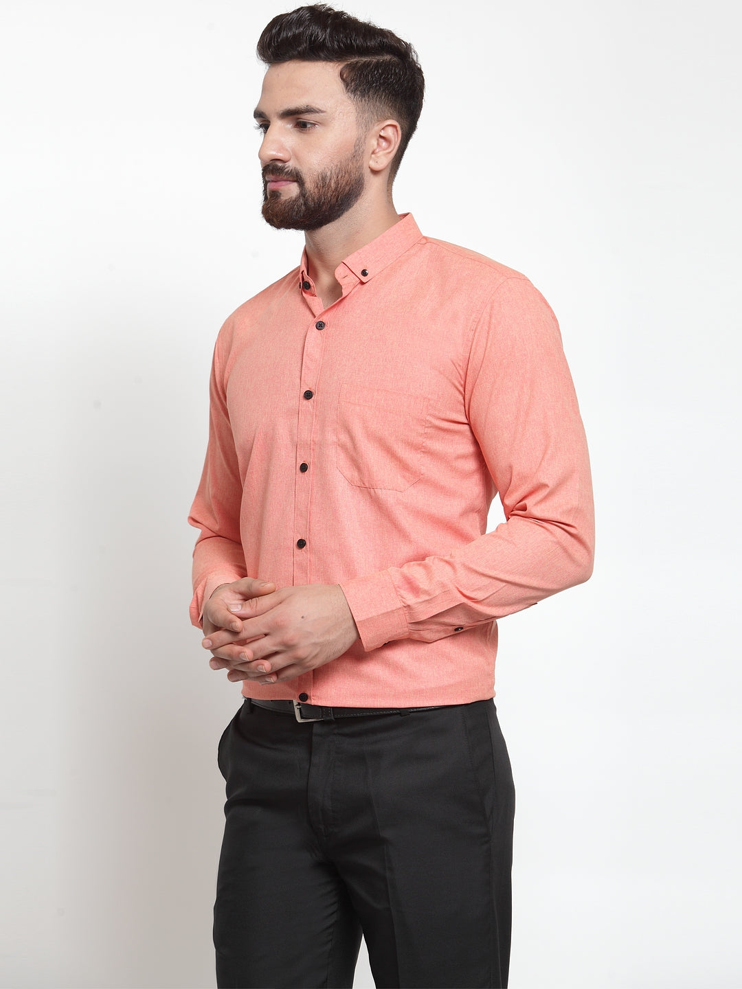 Indian Needle Peach Men's Cotton Solid Button Down Formal Shirts ( SF 734Peach )