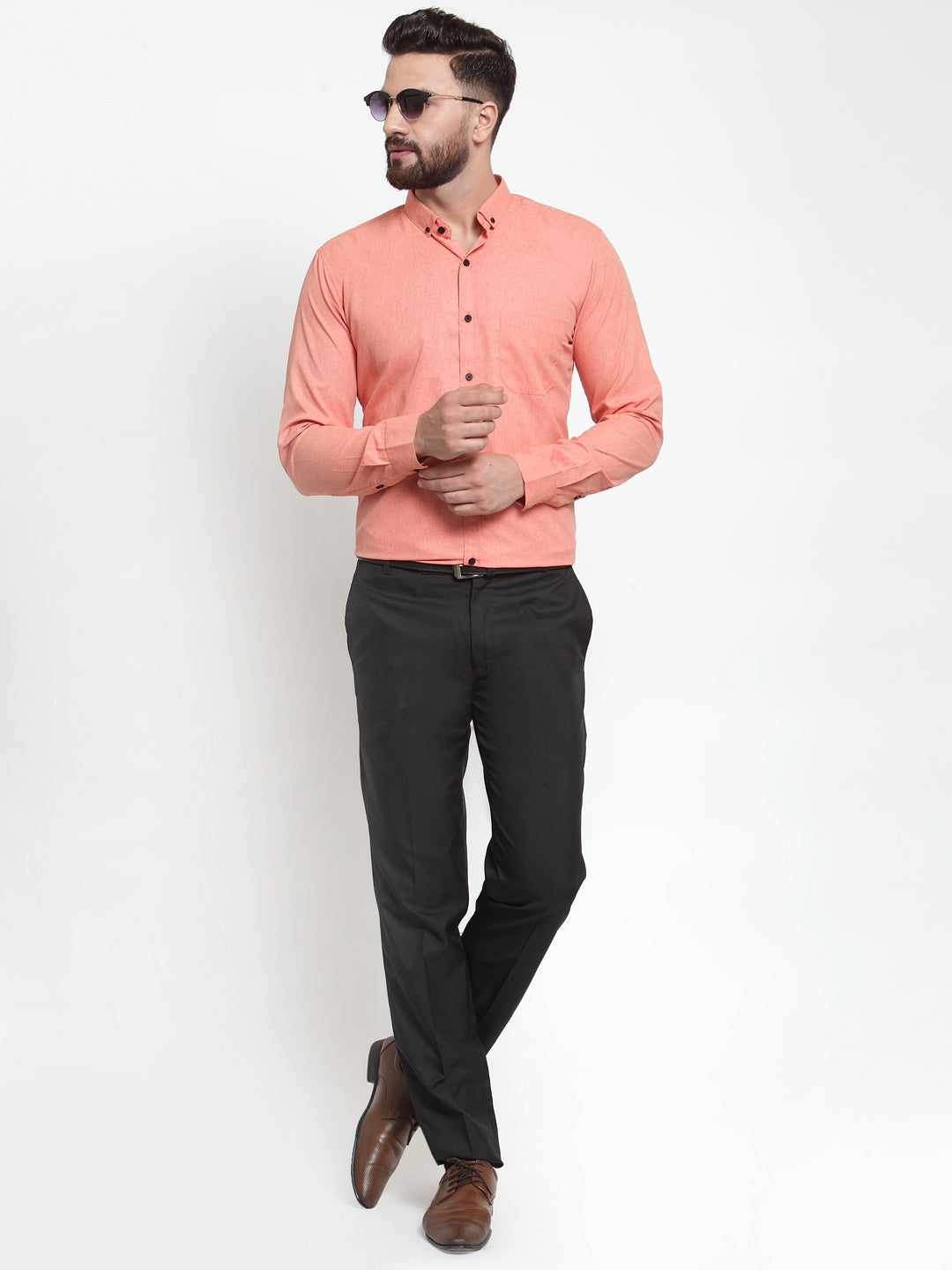 Indian Needle Peach Men's Cotton Solid Button Down Formal Shirts ( SF 734Peach )