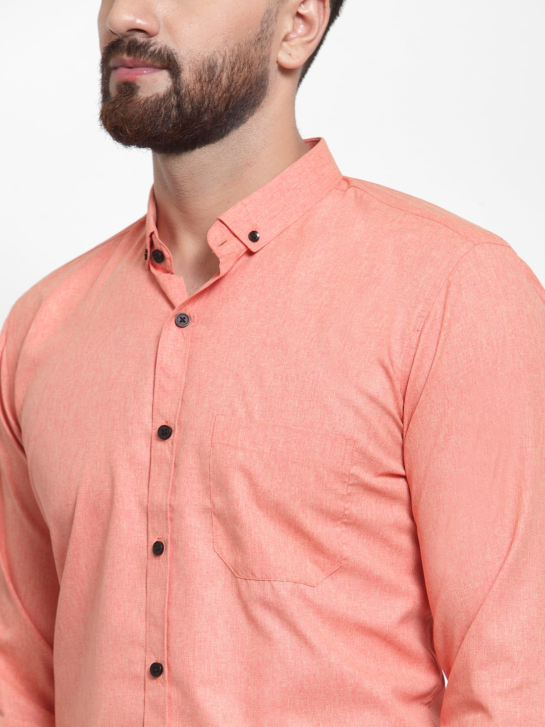 Indian Needle Peach Men's Cotton Solid Button Down Formal Shirts ( SF 734Peach )