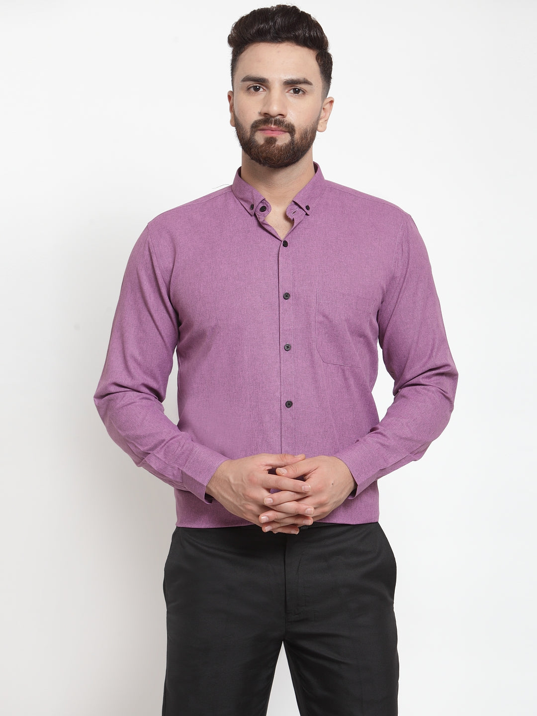 Indian Needle Purple Men's Cotton Solid Button Down Formal Shirts ( SF 734Purple )