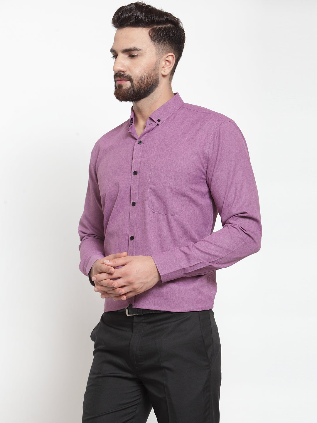 Indian Needle Purple Men's Cotton Solid Button Down Formal Shirts ( SF 734Purple )