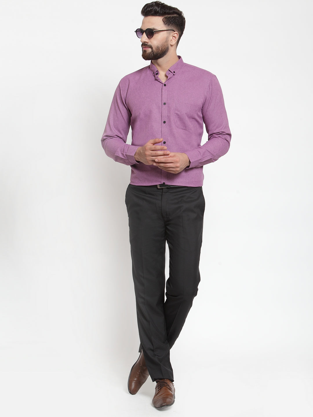 Indian Needle Purple Men's Cotton Solid Button Down Formal Shirts ( SF 734Purple )