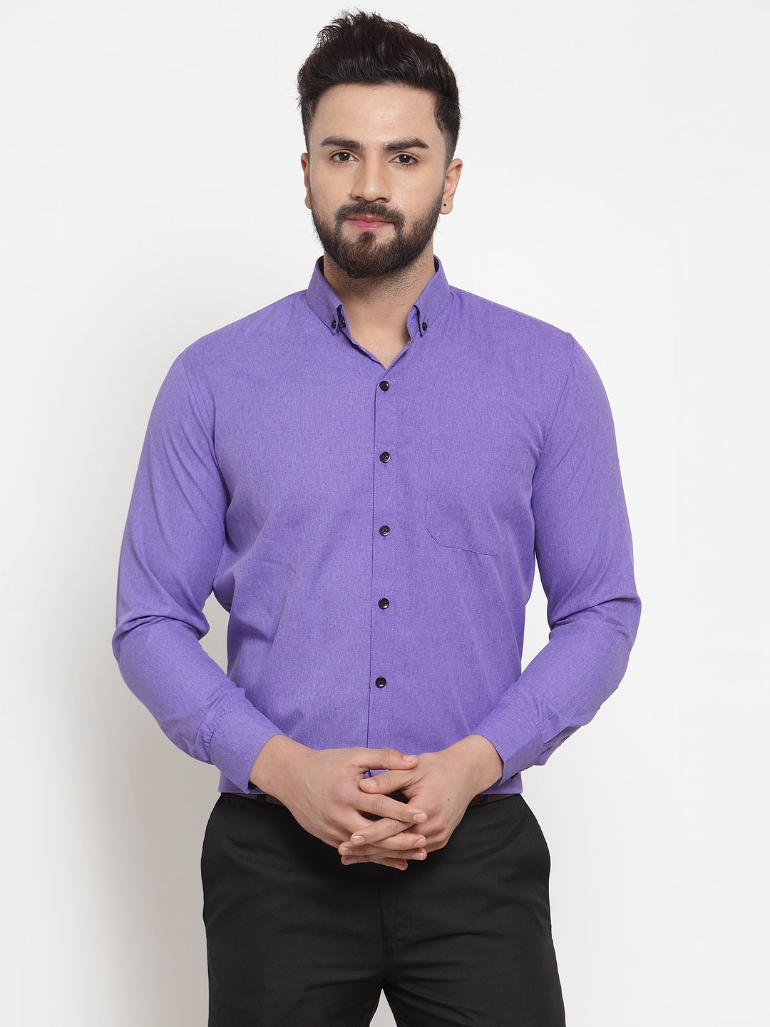 Indian Needle Purple Men's Cotton Solid Button Down Formal Shirts ( SF 734Voilet )