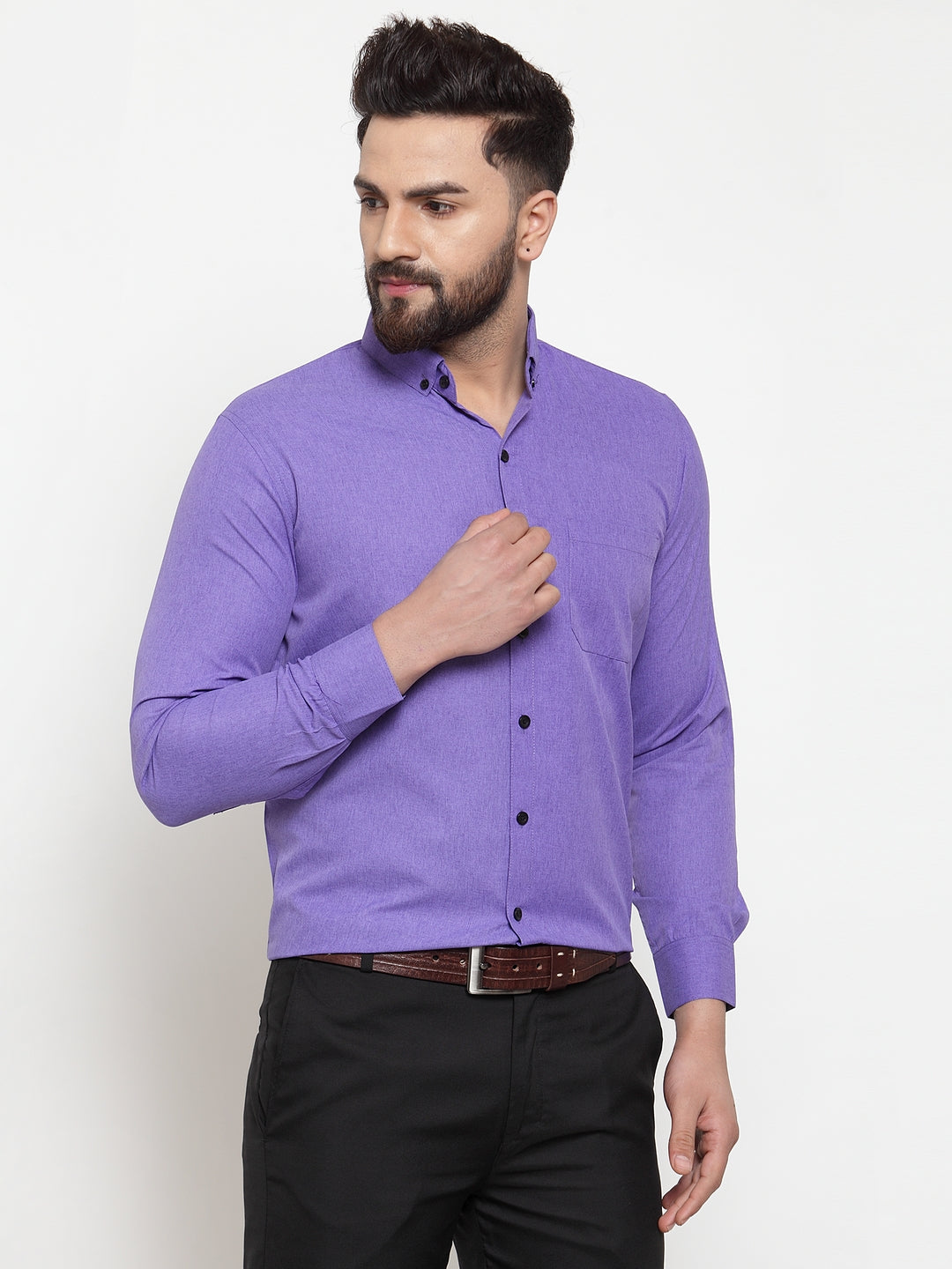 Indian Needle Purple Men's Cotton Solid Button Down Formal Shirts ( SF 734Voilet )