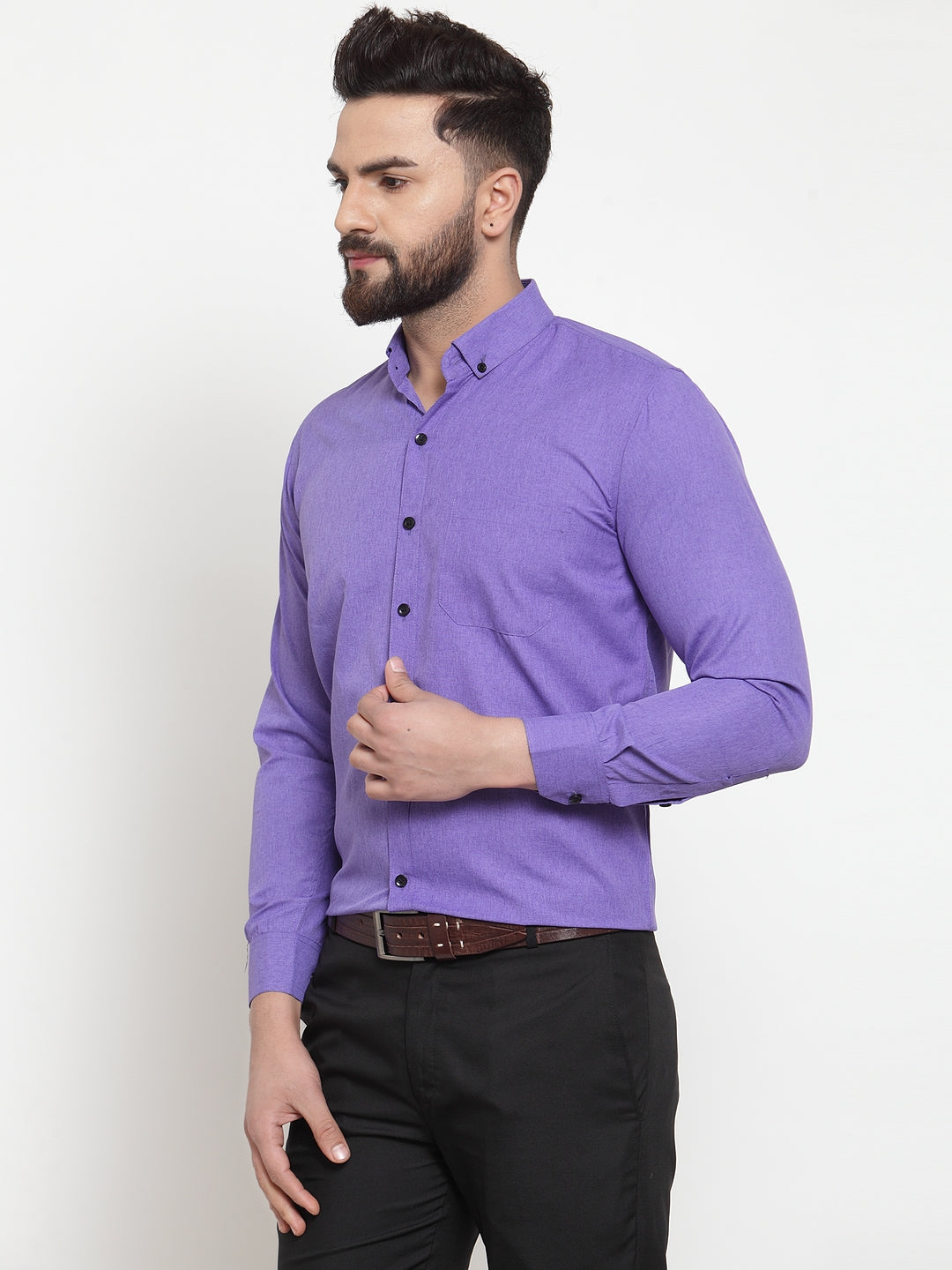 Indian Needle Purple Men's Cotton Solid Button Down Formal Shirts ( SF 734Voilet )