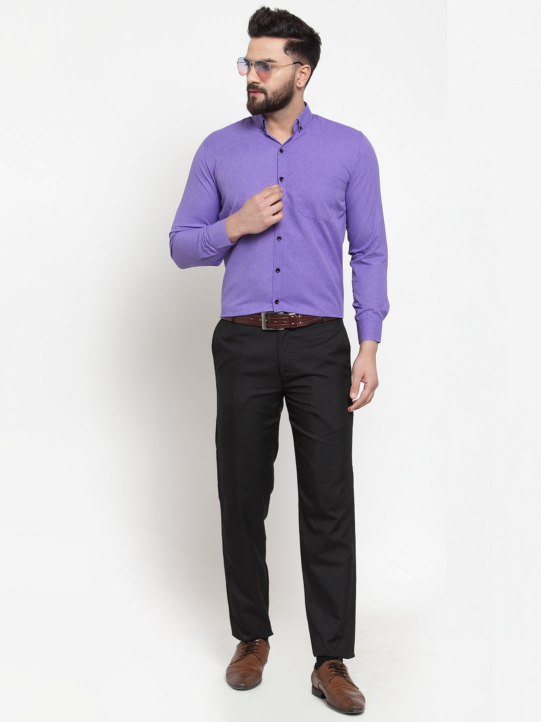 Indian Needle Purple Men's Cotton Solid Button Down Formal Shirts ( SF 734Voilet )