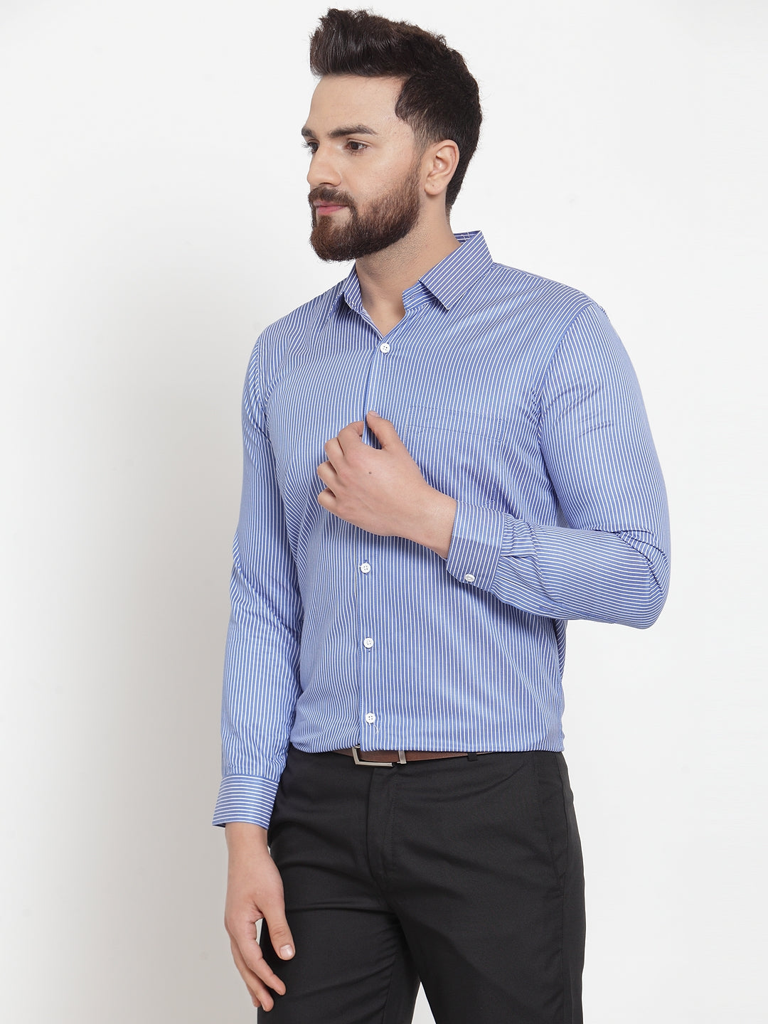 Indian Needle Blue Men's Cotton Stiped Formal Shirts ( SF 737Blue )