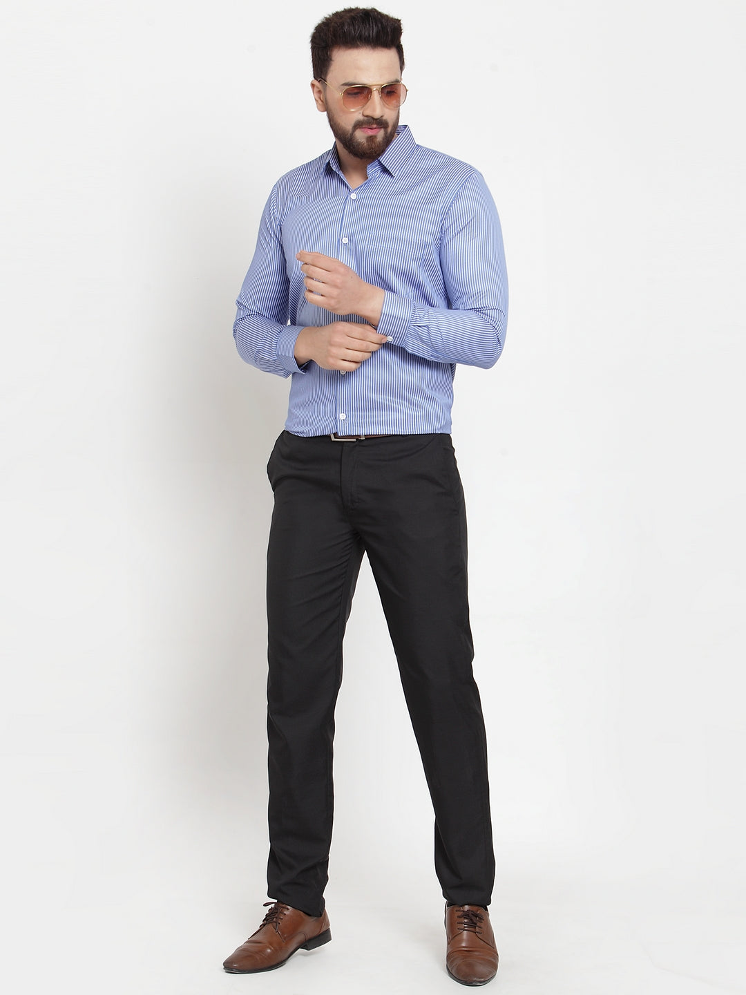 Indian Needle Blue Men's Cotton Stiped Formal Shirts ( SF 737Blue )